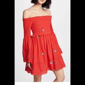 Free People Counting Daisies embroidered off-the-shoulder mini dress
